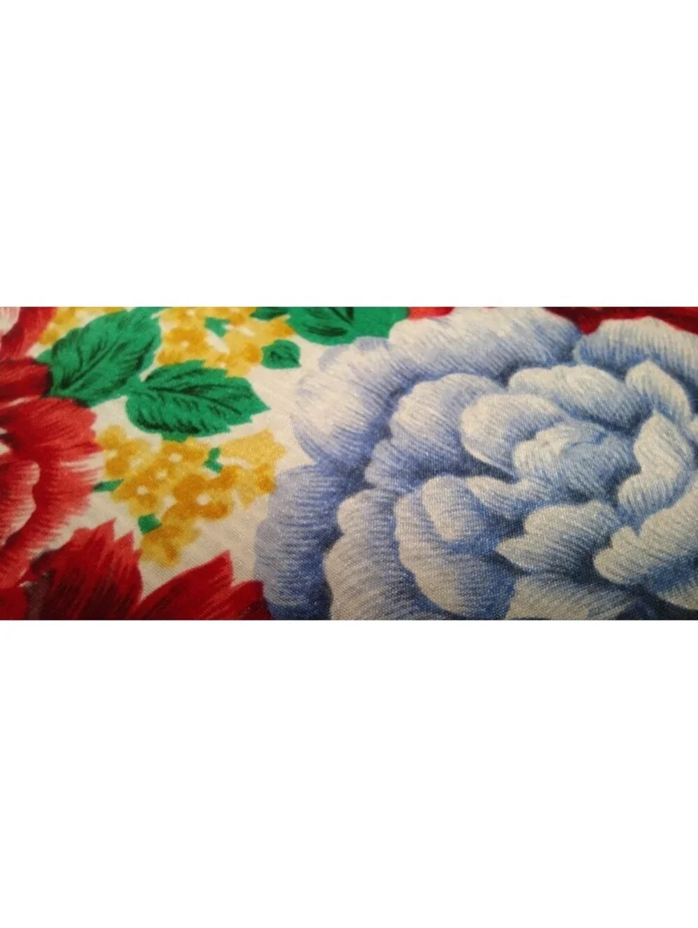Vintage 100% Pure Silk Scarf Roses Periwinkle Red Tulips Florals Chinese Silk